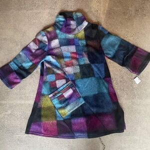 Damee Sweater Women PM Petites Medium Tunic Shirt Pullover Color Block, NWT